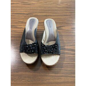 Amanda Suzy black slip on wedge sandals size 10